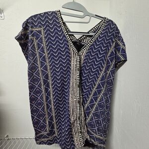 Lucky Brand Navy and White Zigzag Blouse